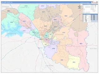 Richland County, SC ColorCast style ZIP Code wall map