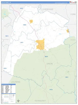 Union County, SC Business Reference style ZIP Code wall map