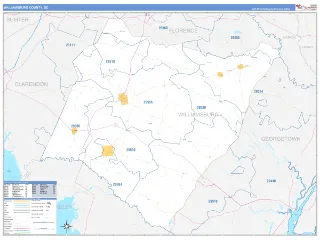 Williamsburg County, SC Business Reference style ZIP Code wall map