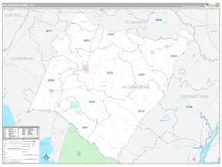 Williamsburg County, SC Classic style ZIP Code wall map