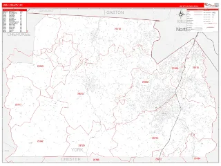 York County, SC RedLine style ZIP Code wall map