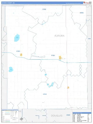 Aurora County, SD Business Reference style ZIP Code wall map