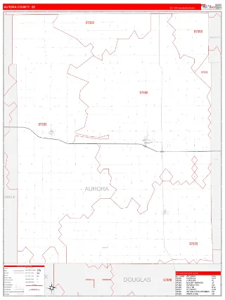 Aurora County, SD RedLine style ZIP Code wall map