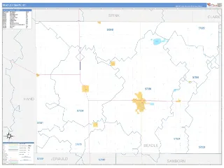 Beadle County, SD Business Reference style ZIP Code wall map