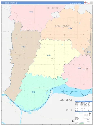 Bon Homme County, SD ColorCast style ZIP Code wall map