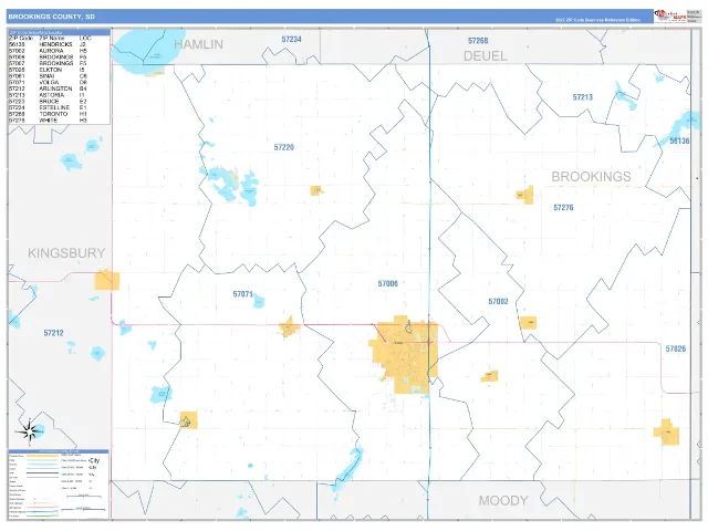 Brookings County, SD ZIP Code Wall Map, Business Reference style