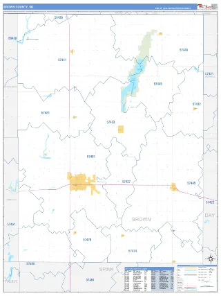 Brown County, SD Business Reference style ZIP Code wall map