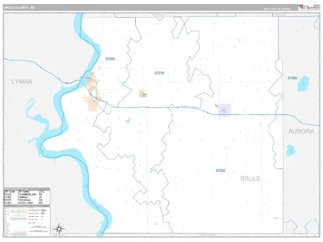 Brule County, SD ZIP Code Wall Map, Classic style