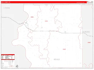 Brule County, SD RedLine style ZIP Code wall map
