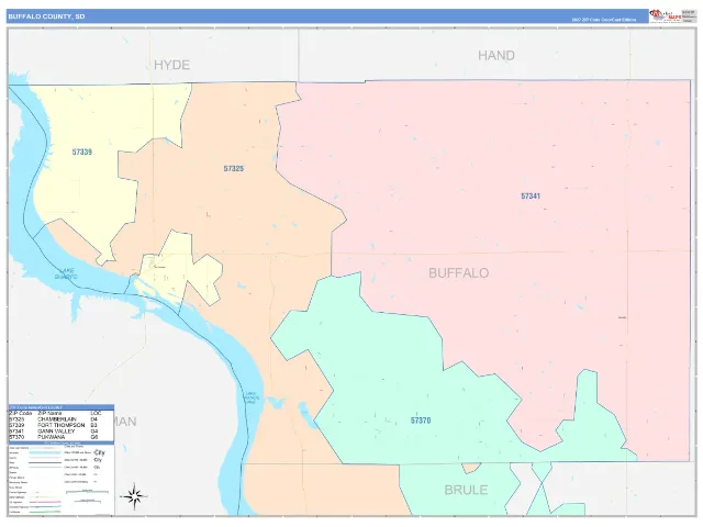 Buffalo County, SD ZIP Code Wall Map, ColorCast style