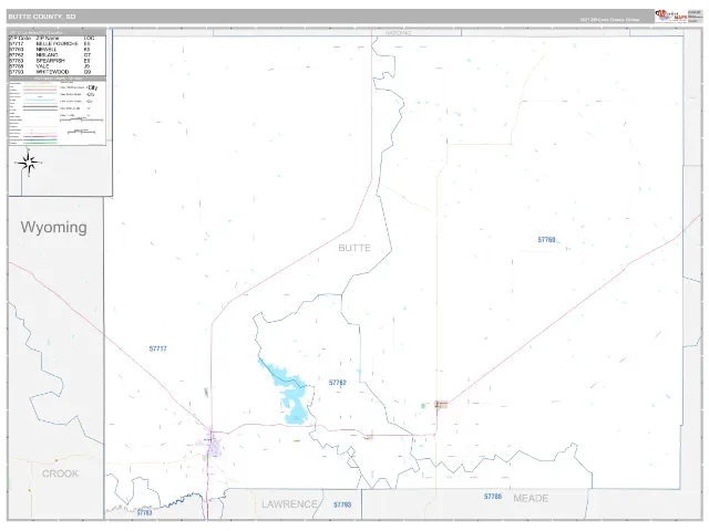 Butte County, SD ZIP Code Wall Map, Classic style