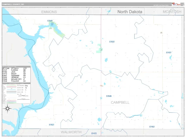 Campbell County, SD ZIP Code Wall Map, Classic style