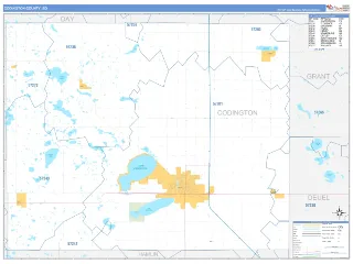 Codington County, SD Business Reference style ZIP Code wall map