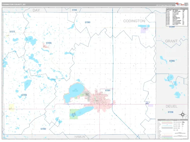 Codington County, SD ZIP Code Wall Map, Classic style