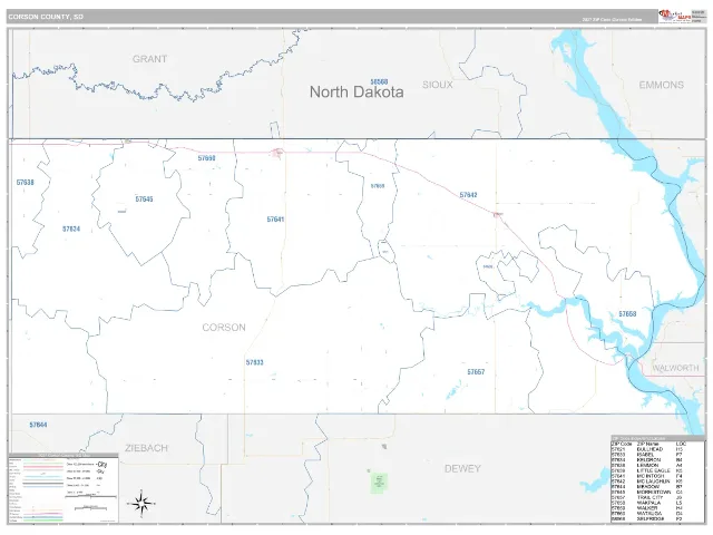 Corson County, SD ZIP Code Wall Map, Classic style