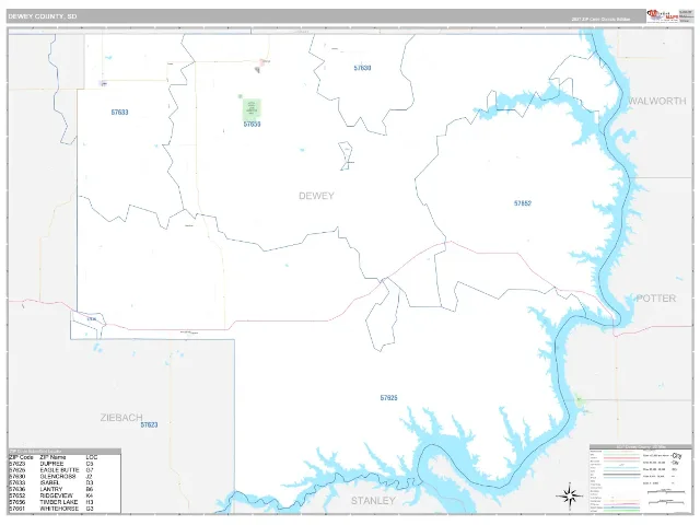 Dewey County, SD ZIP Code Wall Map, Classic style