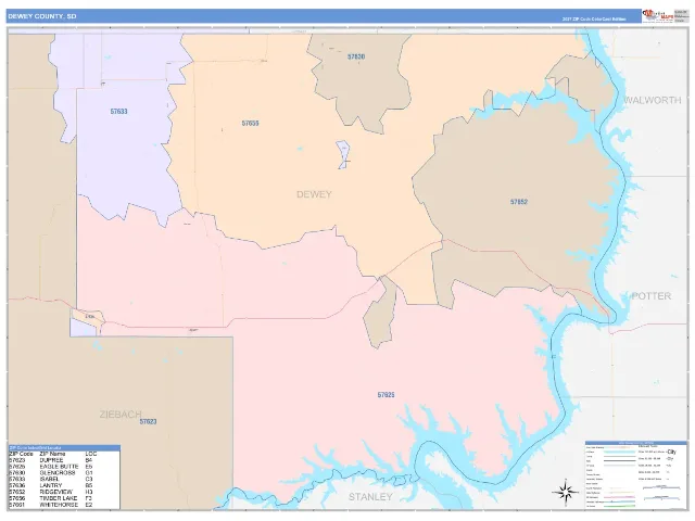Dewey County, SD ZIP Code Wall Map, ColorCast style