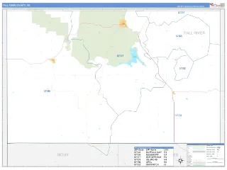 Fall River County, SD Business Reference style ZIP Code wall map