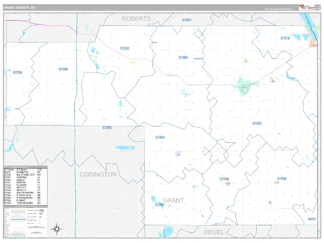 Grant County, SD ZIP Code Wall Map, Classic style