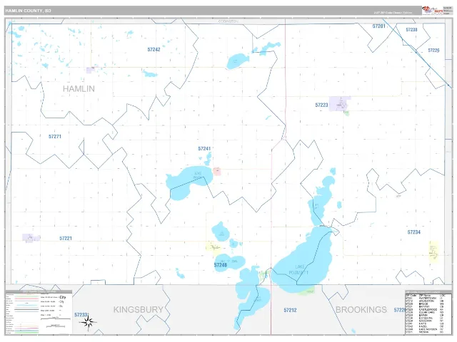 Hamlin County, SD ZIP Code Wall Map, Classic style