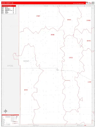 Hand County, SD RedLine style ZIP Code wall map