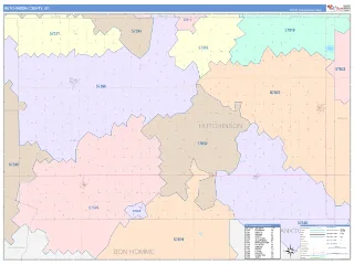 Hutchinson County, SD ColorCast style ZIP Code wall map