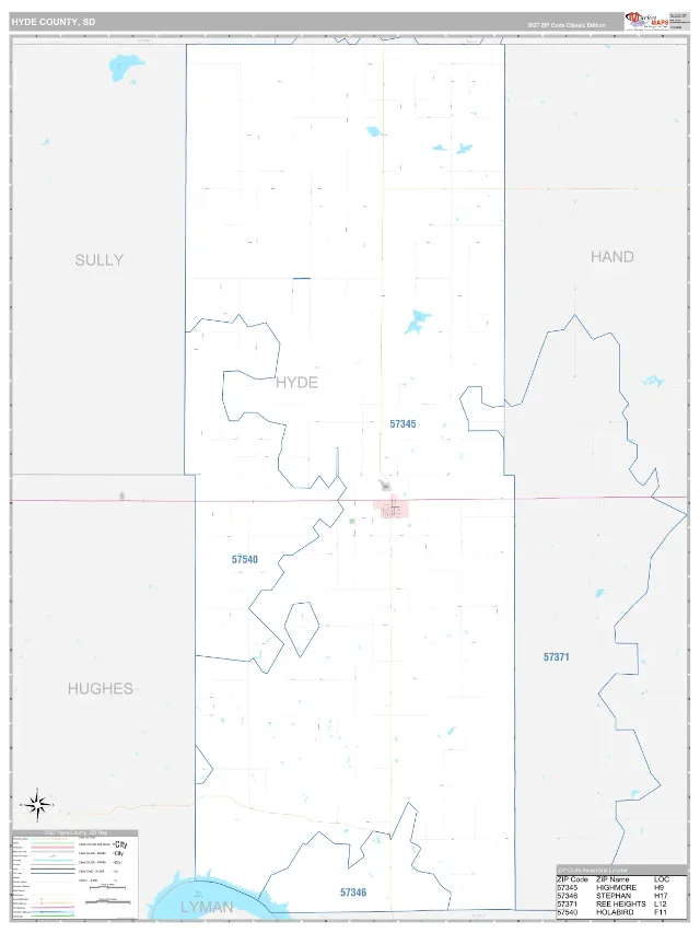 Hyde County, SD ZIP Code Wall Map, Classic style