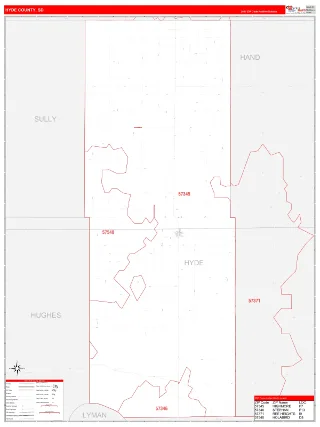 Hyde County, SD RedLine style ZIP Code wall map