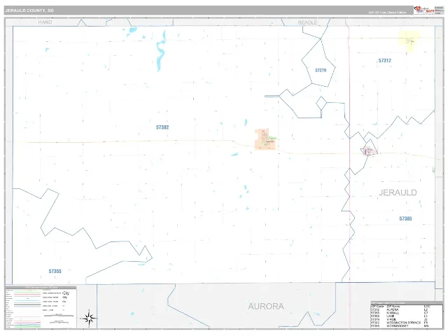Jerauld County, SD ZIP Code Wall Map, Classic style