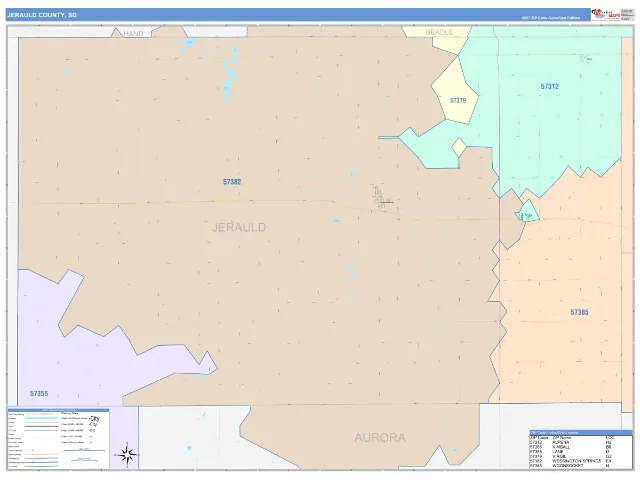 Jerauld County, SD ZIP Code Wall Map, ColorCast style