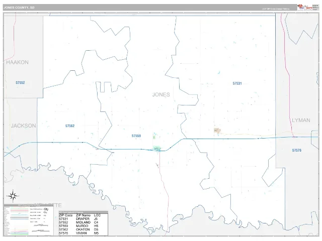 Jones County, SD ZIP Code Wall Map, Classic style