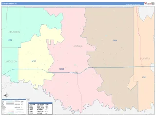 Jones County, SD ColorCast style ZIP Code wall map