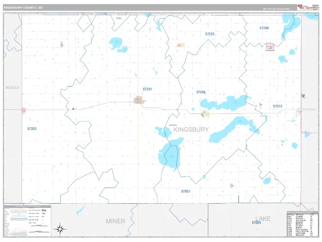 Kingsbury County, SD ZIP Code Wall Map, Classic style