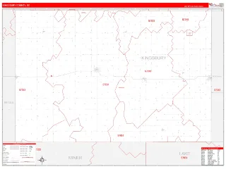 Kingsbury County, SD RedLine style ZIP Code wall map