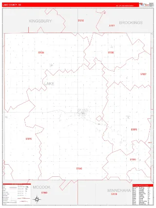 Lake County, SD RedLine style ZIP Code wall map