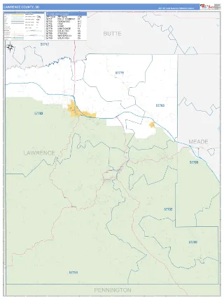Lawrence County, SD Business Reference style ZIP Code wall map