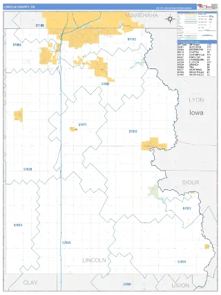 Lincoln County, SD Business Reference style ZIP Code wall map