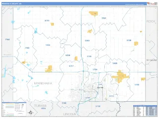 Minnehaha County, SD Business Reference style ZIP Code wall map