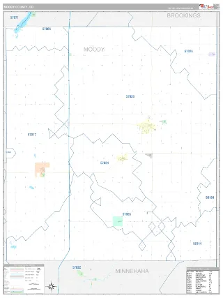 Moody County, SD Classic style ZIP Code wall map