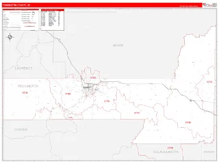Pennington County, SD RedLine style ZIP Code wall map