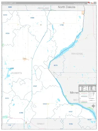 Roberts County, SD Classic style ZIP Code wall map
