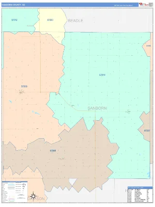 Sanborn County, SD ColorCast style ZIP Code wall map