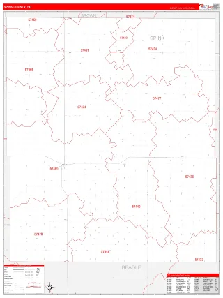 Spink County, SD RedLine style ZIP Code wall map