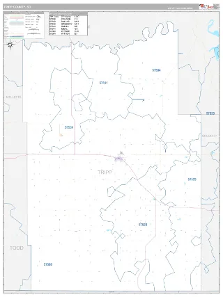 Tripp County, SD Classic style ZIP Code wall map