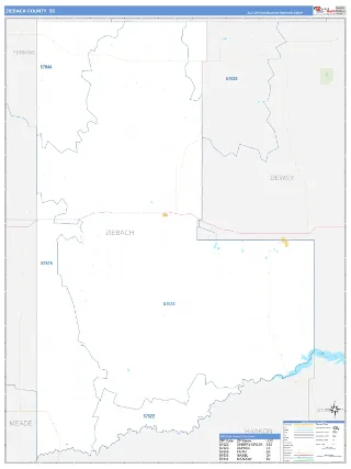 Ziebach County, SD Business Reference style ZIP Code wall map