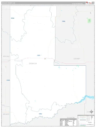 Ziebach County, SD Classic style ZIP Code wall map