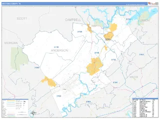 Anderson County, TN Business Reference style ZIP Code wall map