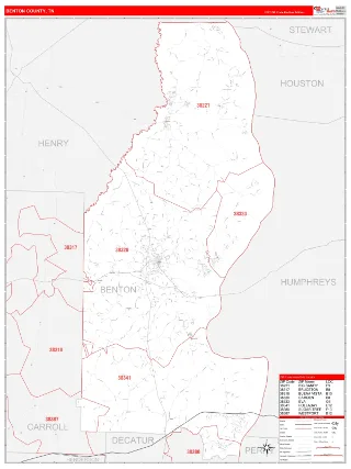 Benton County, TN RedLine style ZIP Code wall map