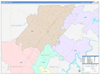 Bledsoe County, TN ColorCast style ZIP Code wall map