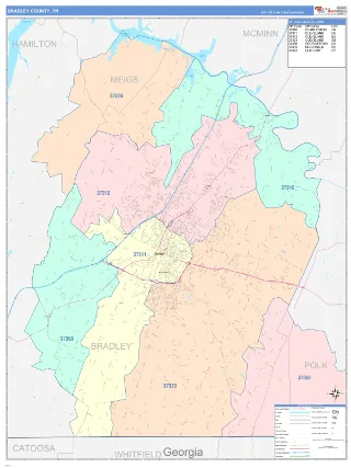 Bradley County, TN ColorCast style ZIP Code wall map